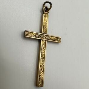 Vintage antique 12kt yellow gold filled etched embossed cross pendant charm